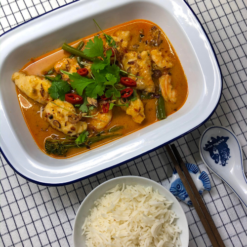 Thai Red Penang Style  Curry with Fish & Prawns