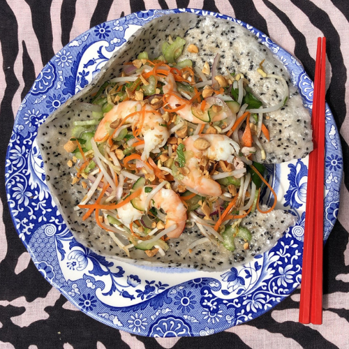 Vietnamese Pork and Prawn Salad with Black Sesame Cracker