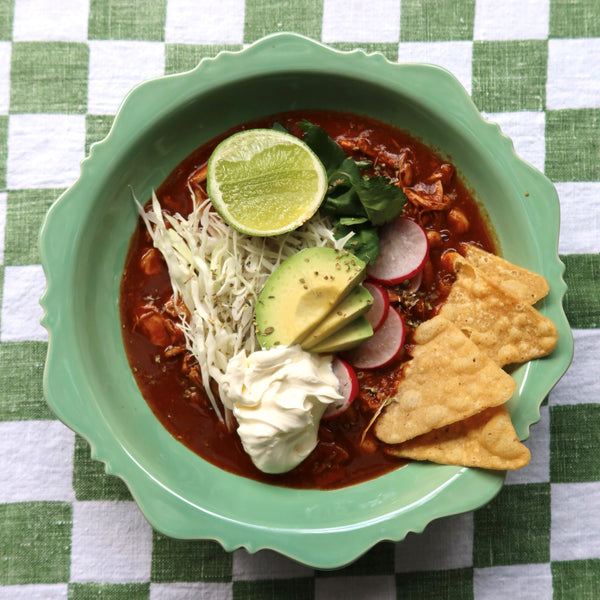 Pozole Rojo con Pollo (Spicy Mexican Chicken Soup)