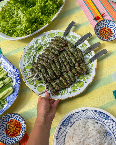 Vietnamese Grilled Beef in Betel Leaf Skewers - Bò Nướng Lá Lốt