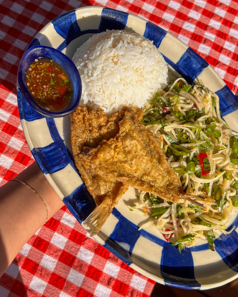 Vietnamese Style Fried Fish With Rice Slaw and Tamarind Sauce Recipe