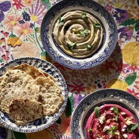 2 Ingredient Flatbreads with Beetroot Hummus & Muhammara