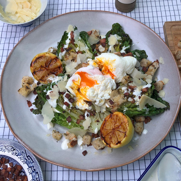 Grilled Caesar Salad with Poached Egg